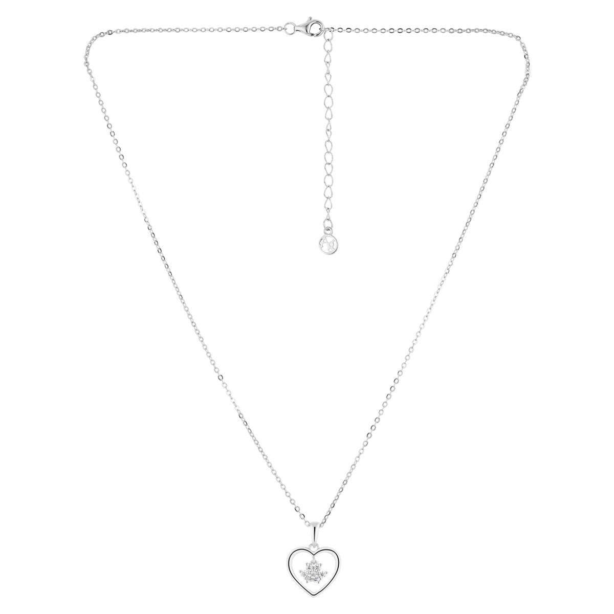 Argento Silver CZ Heart Dangle Paw Necklace