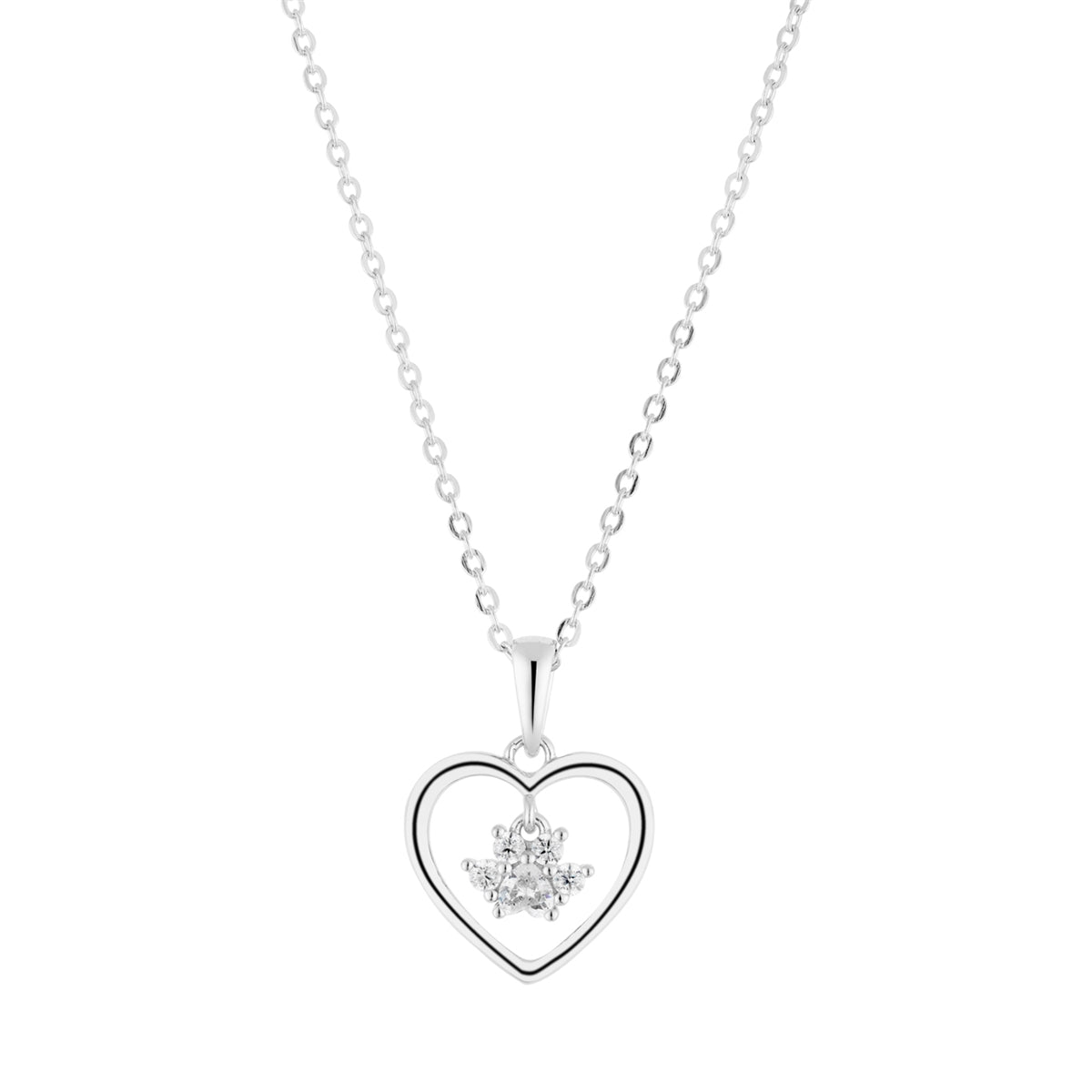 Argento Silver CZ Heart Dangle Paw Necklace