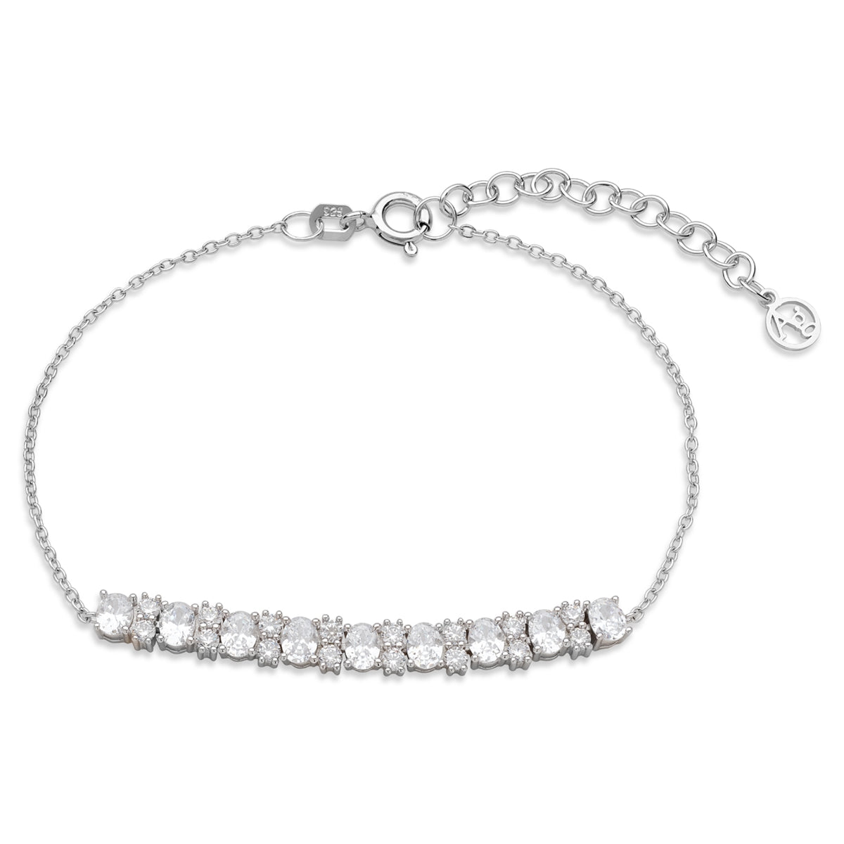 Argento Silver Oval CZ Row Drop Bracelet