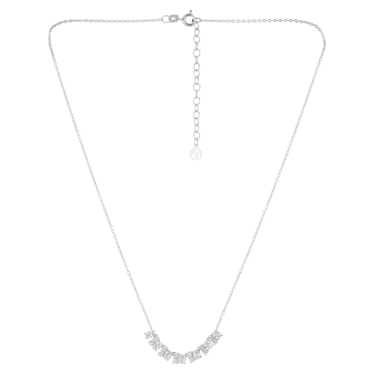 Argento Silver Oval CZ Row Necklace