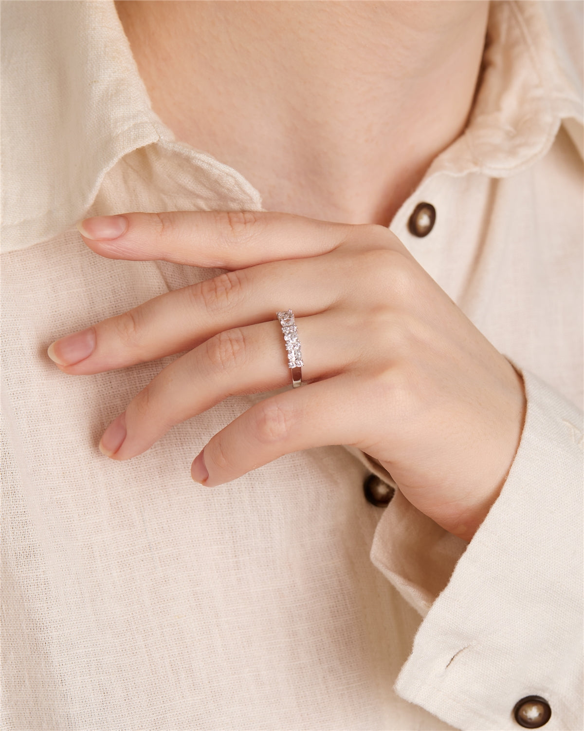 Argento Silver Oval Baguette CZ Row Ring