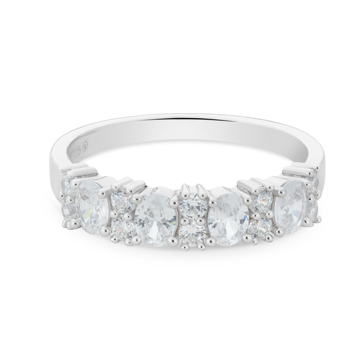 Argento Silver Oval Baguette CZ Row Ring
