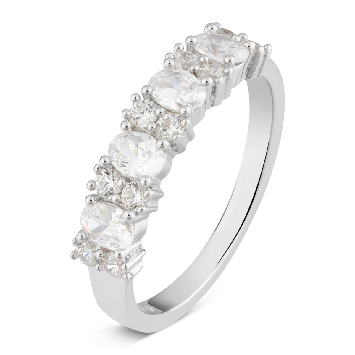 Argento Silver Oval Baguette CZ Row Ring