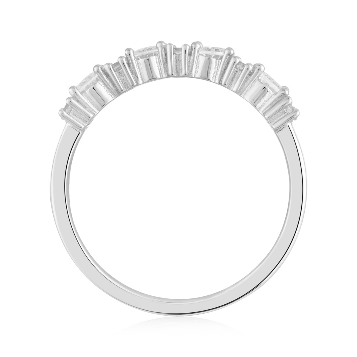 Argento Silver Oval Baguette CZ Row Ring