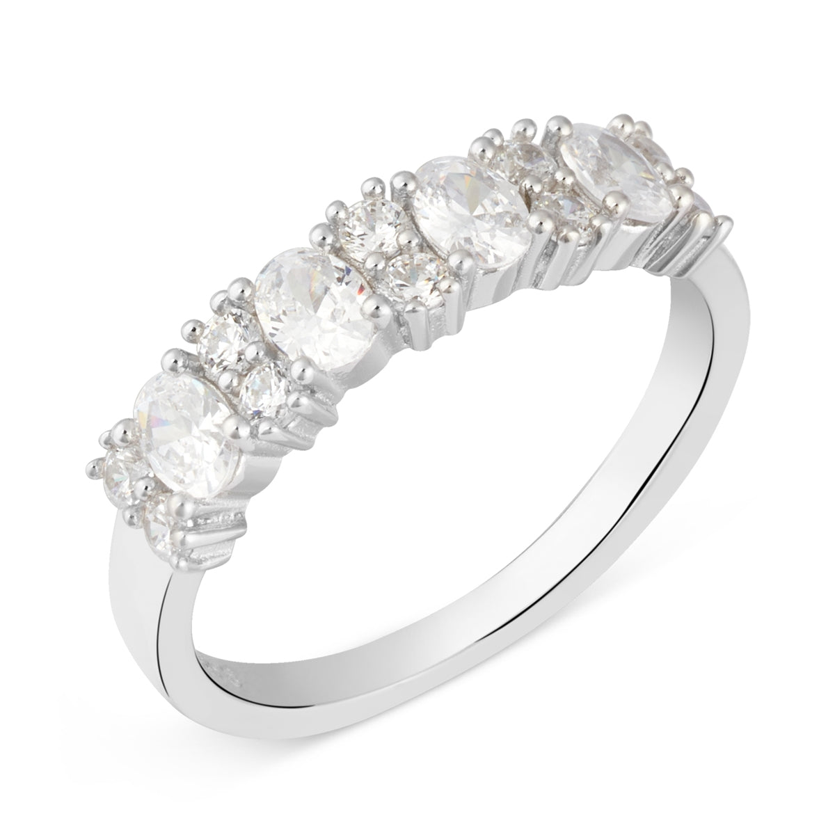 Argento Silver Oval Baguette CZ Row Ring