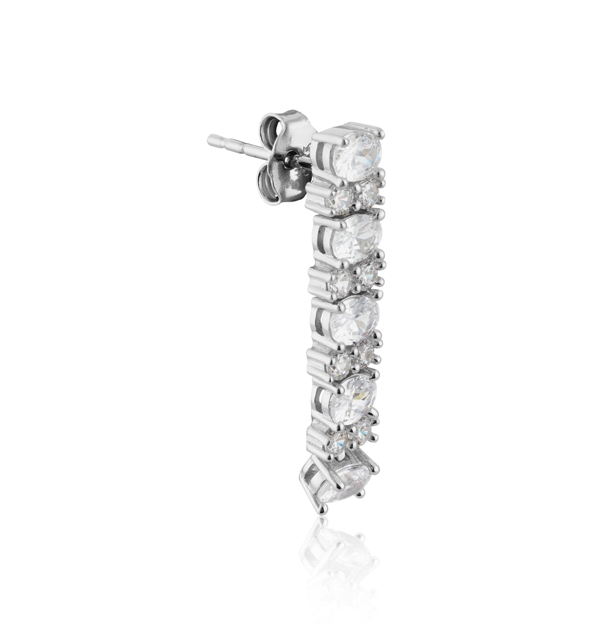 Argento Silver Oval CZ Row Drop Earrings