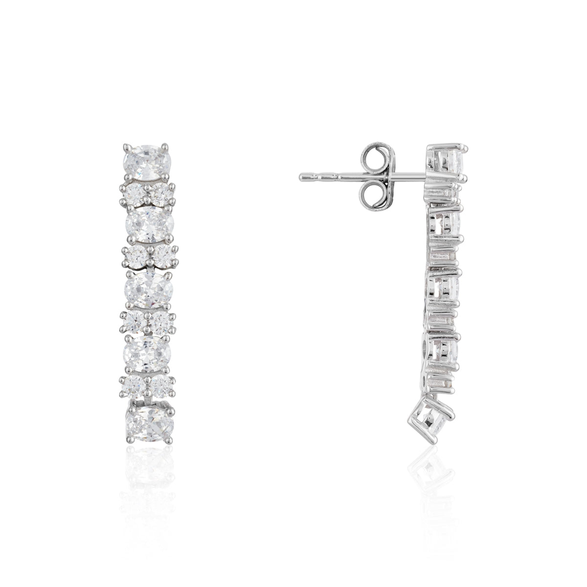 Argento Silver Oval CZ Row Drop Earrings