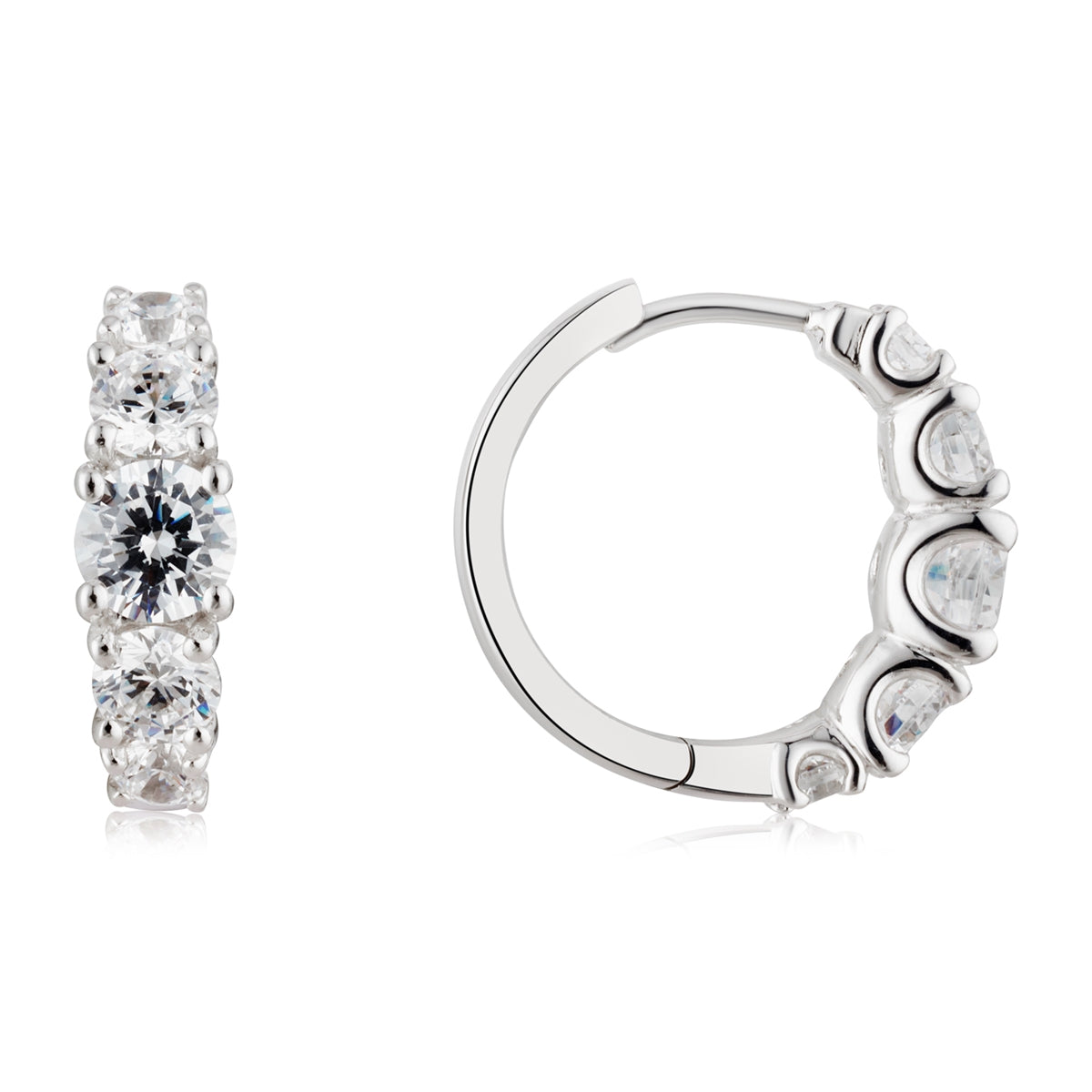 Argento Silver White Cluster CZ Huggie Earrings