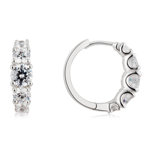 Argento Silver White Cluster CZ Huggie Earrings