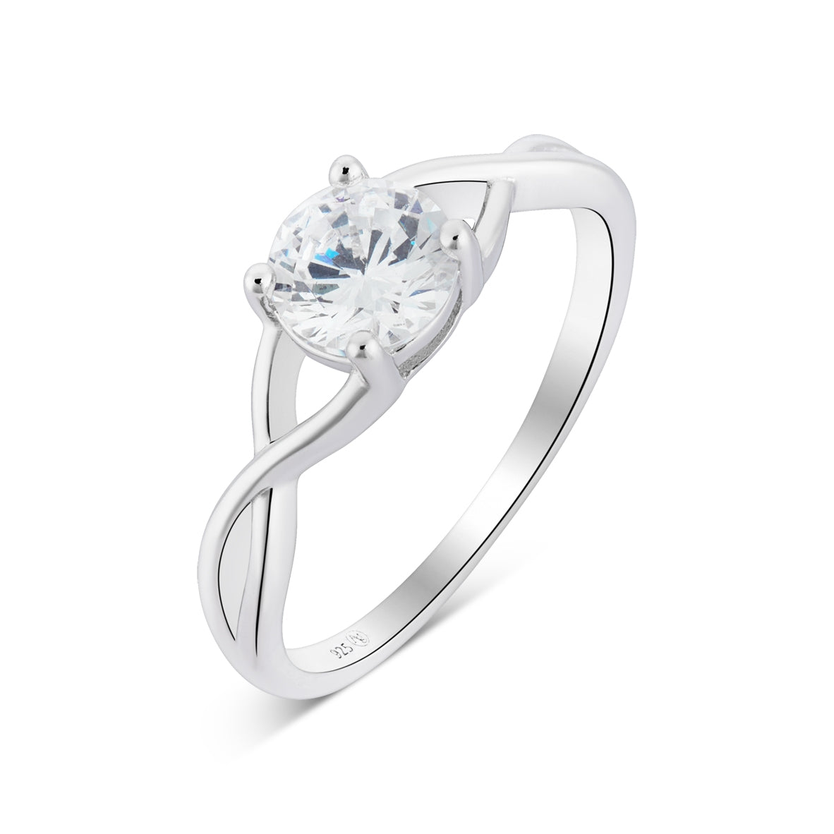 Argento Silver CZ Solitaire Crossver Band Ring