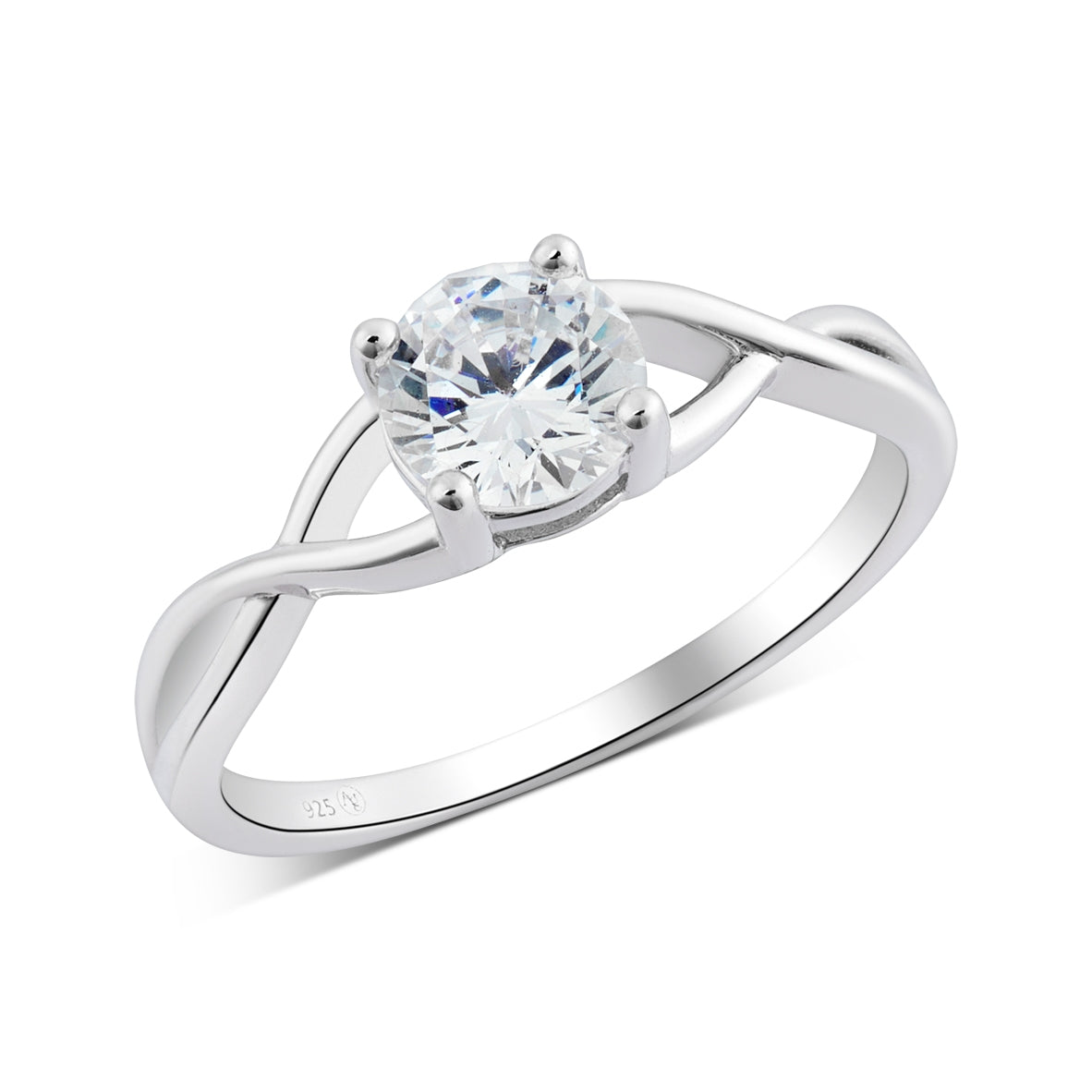 Argento Silver CZ Solitaire Crossver Band Ring