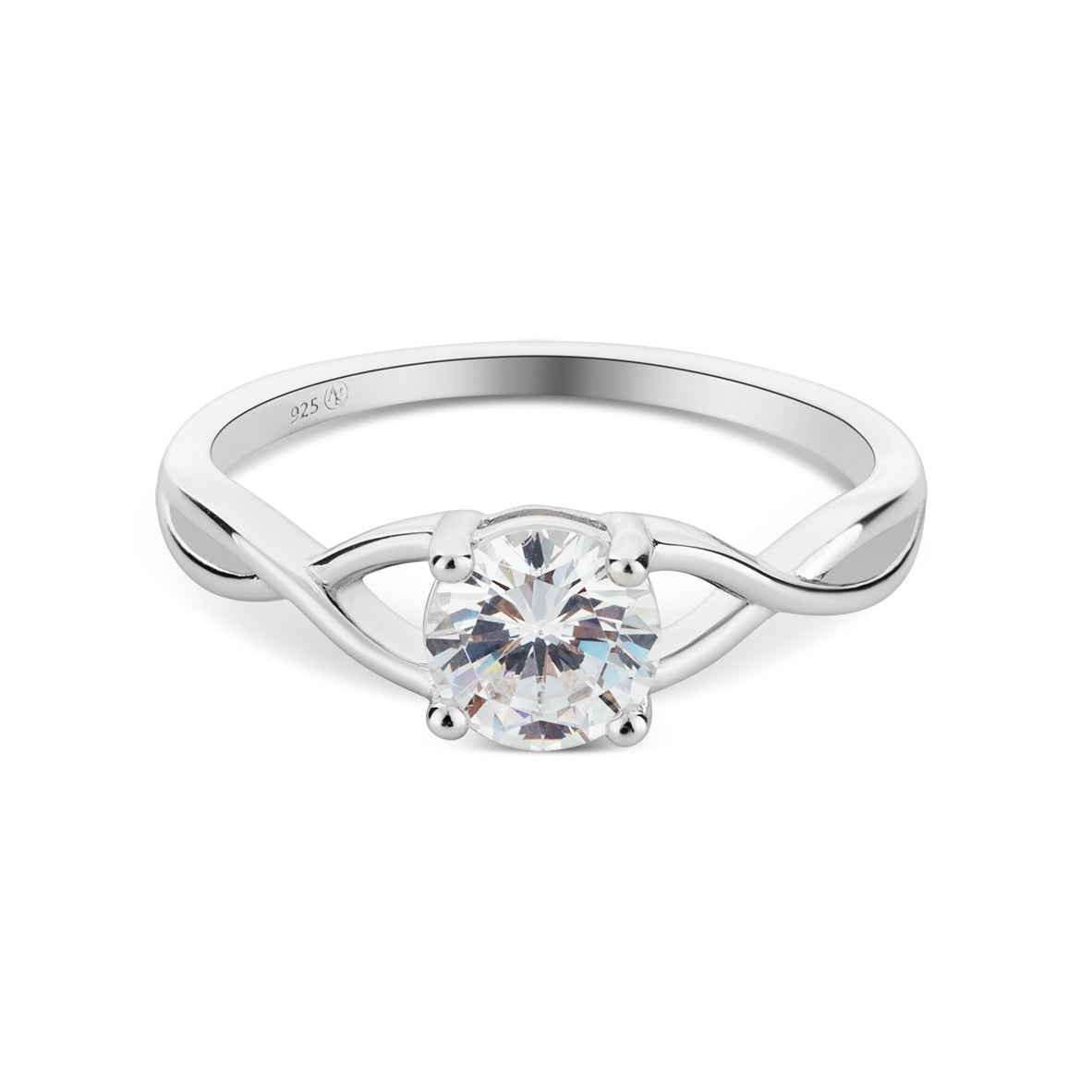Argento Silver CZ Solitaire Crossver Band Ring
