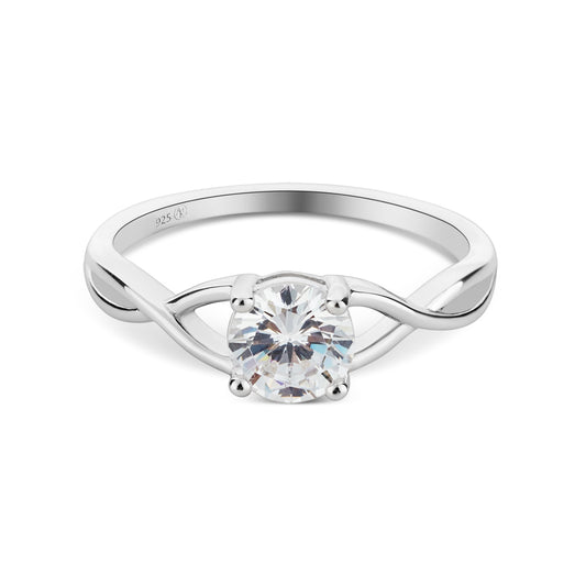 Argento Silver CZ Solitaire Crossver Band Ring