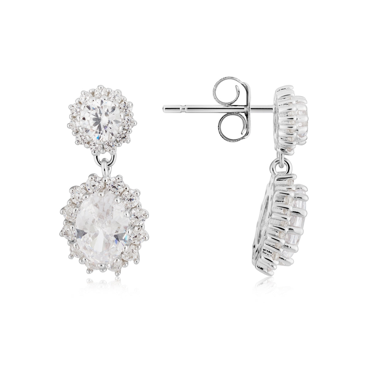 Argento Silver Double Halo Cluster Drop Earrings