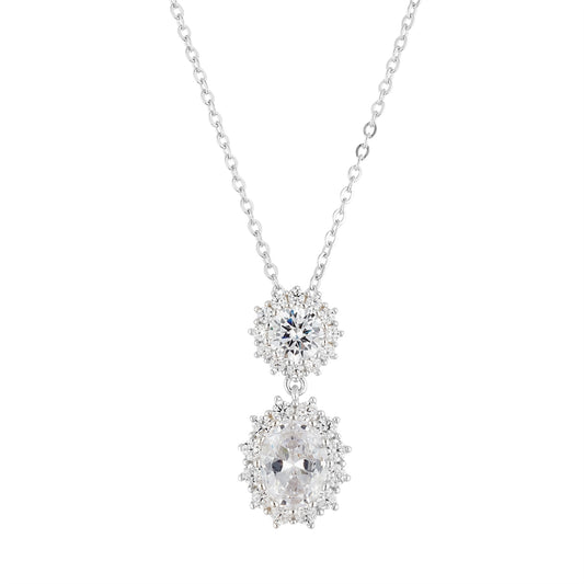 Argento Silver Double Halo Cluster Drop Necklace
