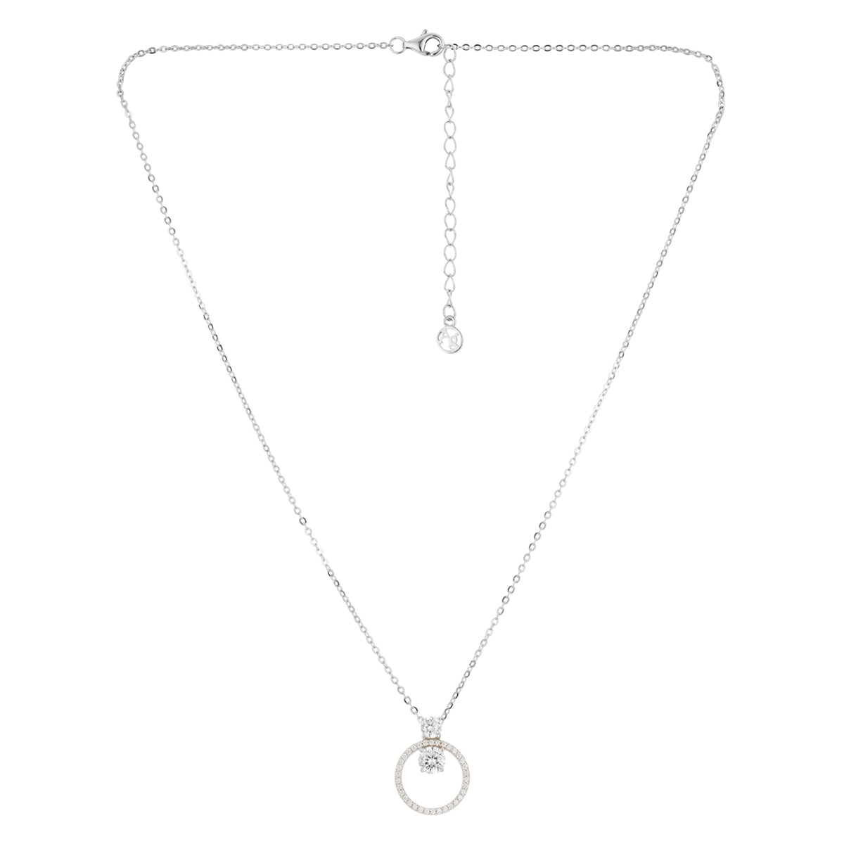 Argento Silver Double Solitaire Circle Necklace