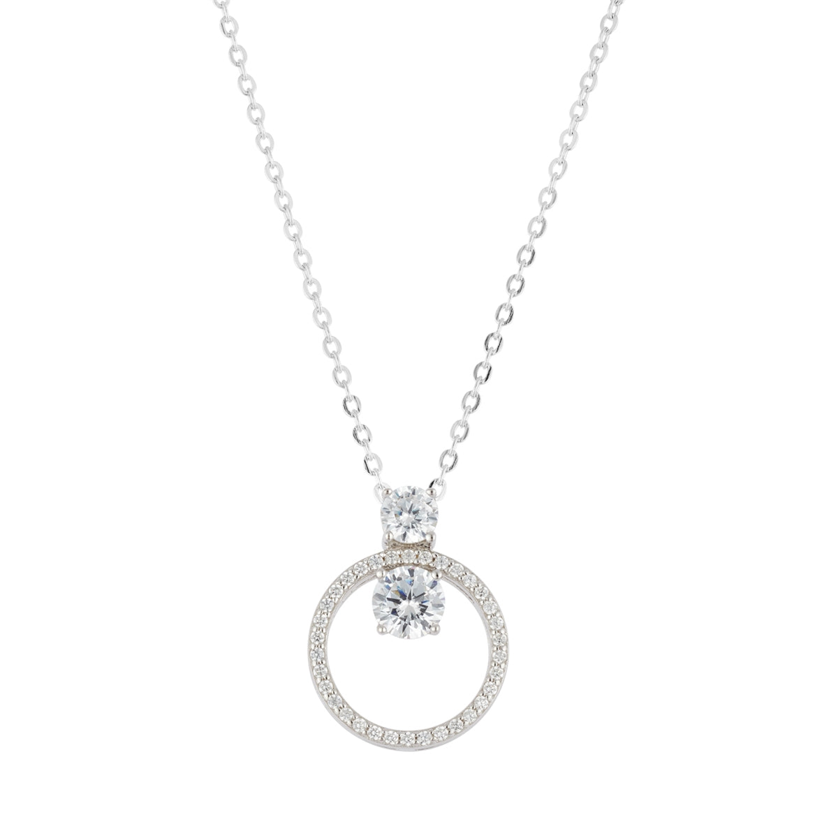 Argento Silver Double Solitaire Circle Necklace