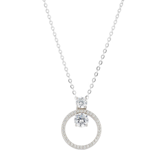 Argento Silver Double Solitaire Circle Necklace