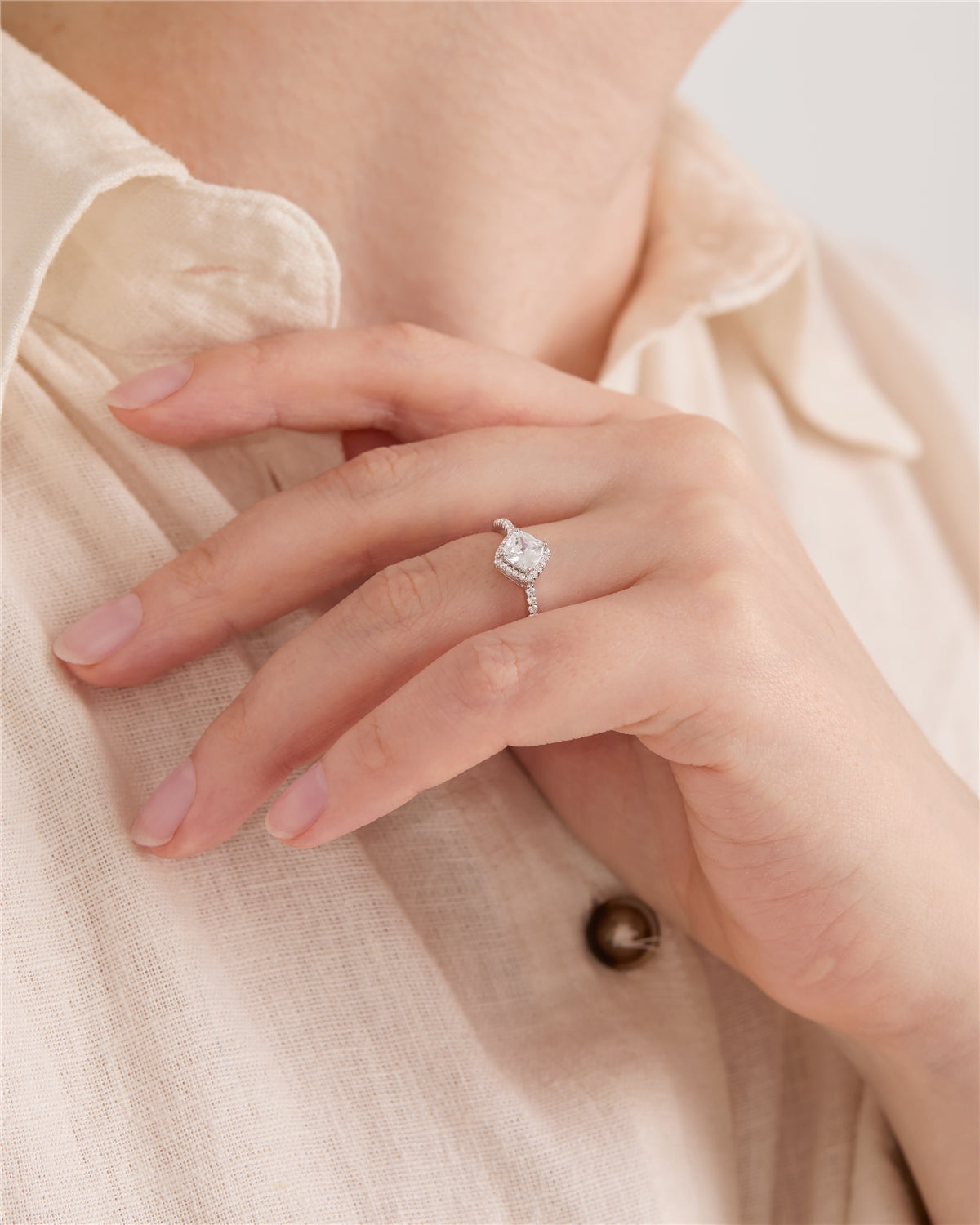 Argento Silver Cushion Cut Halo Ring