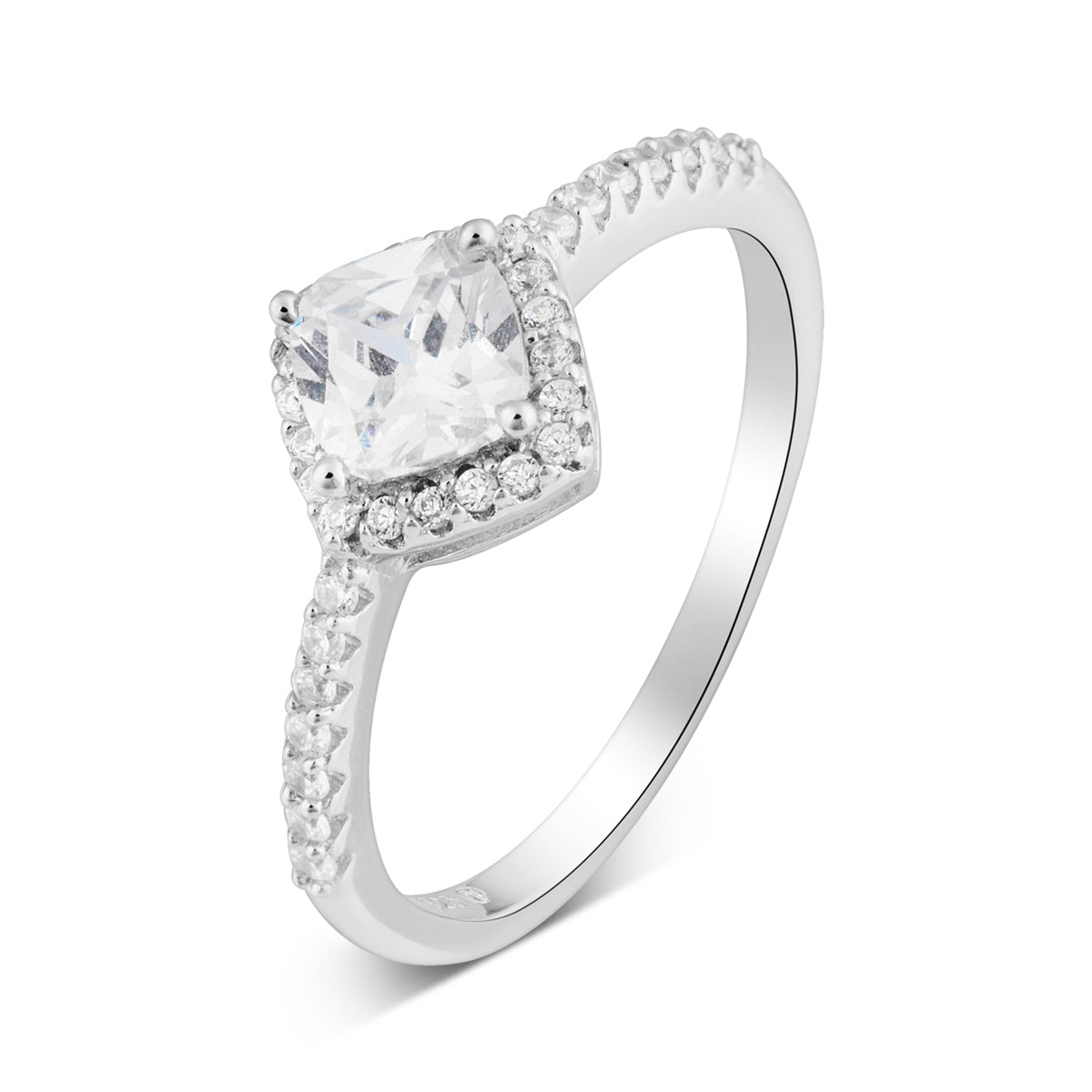 Argento Silver Cushion Cut Halo Ring