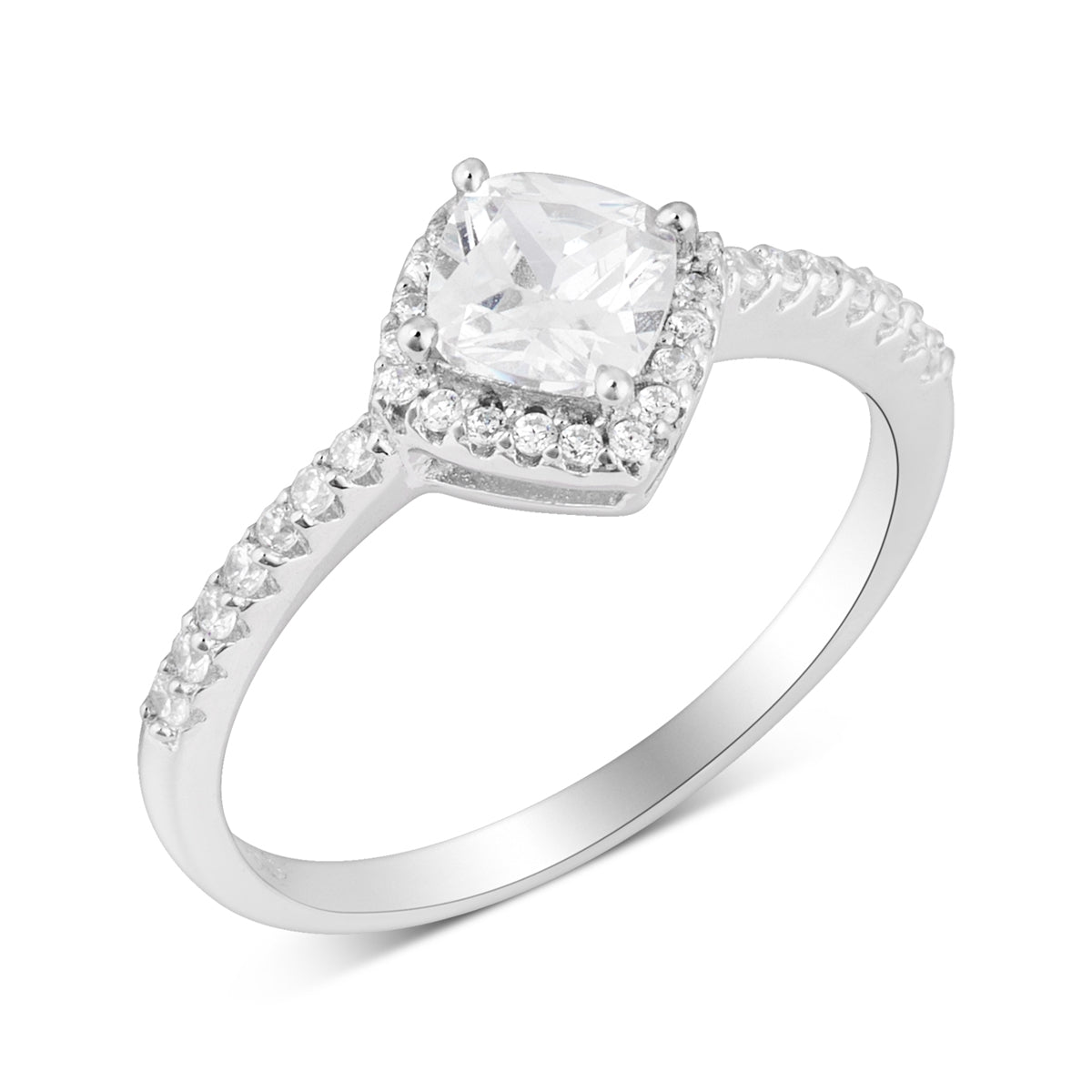 Argento Silver Cushion Cut Halo Ring