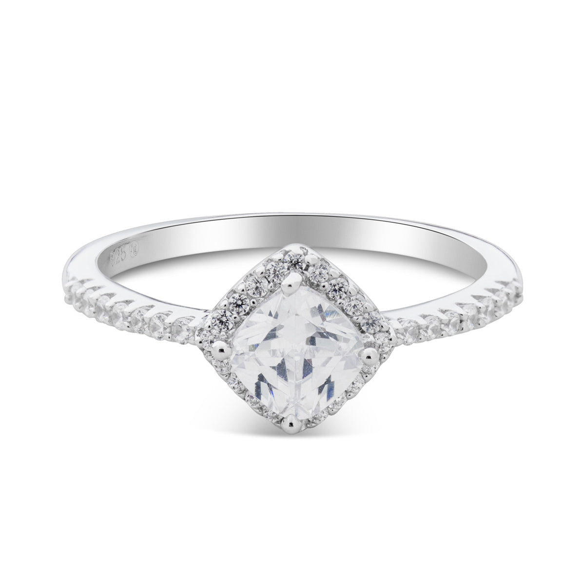 Argento Silver Cushion Cut Halo Ring