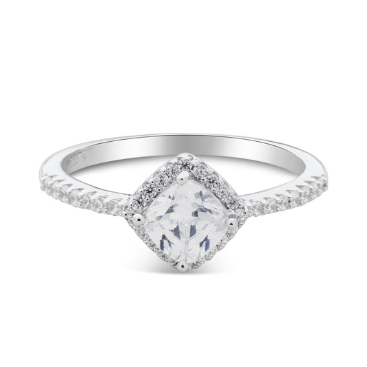 Argento Silver Cushion Cut Halo Ring
