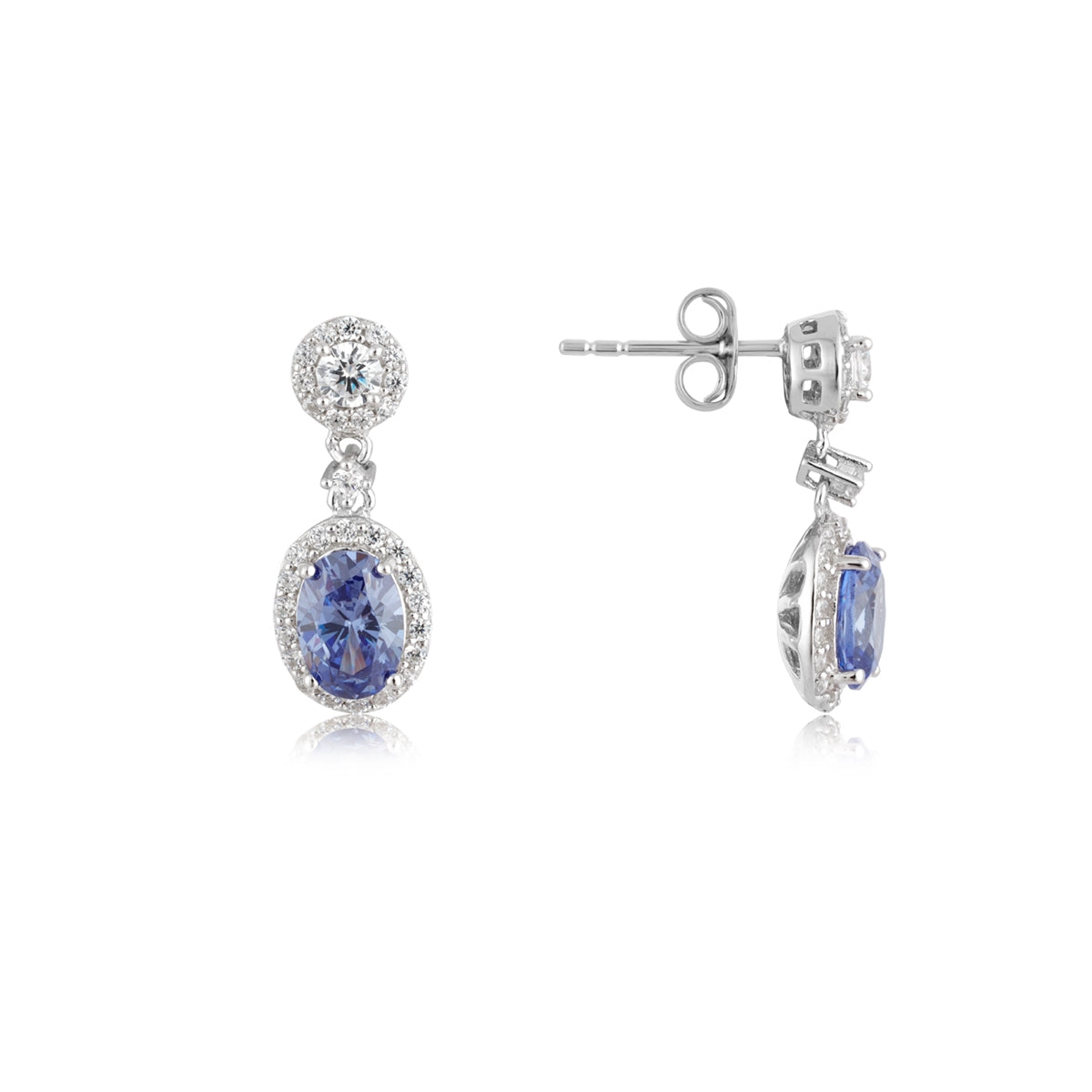 Argento Silver Double Halo Tanzanite Drop Earrings