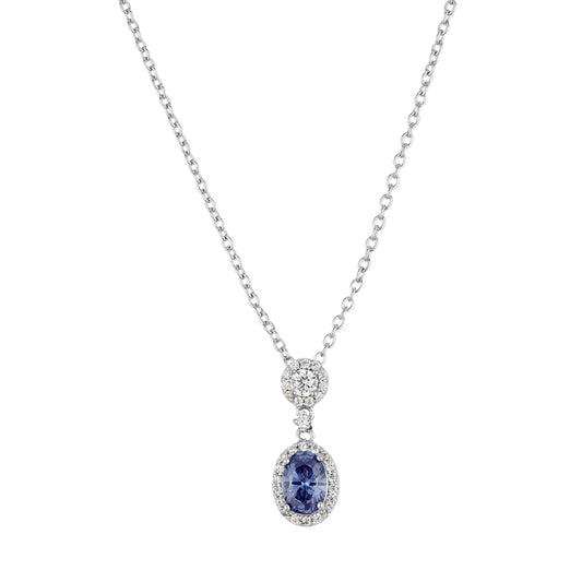 Argento Silver Double Halo Tanzanite Necklace