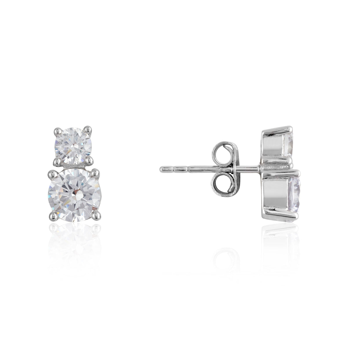 Argento Silver Double Solitaire Stud Earrings