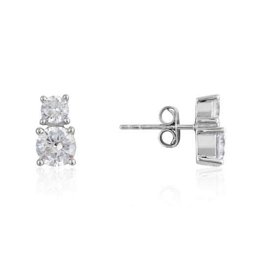 Argento Silver Double Solitaire Stud Earrings