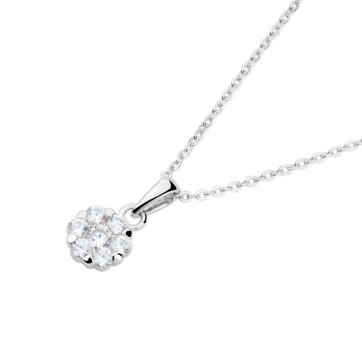 Argento Silver Floral CZ Halo Necklace