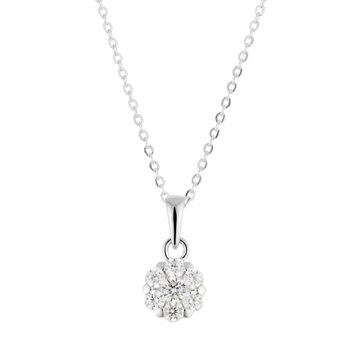 Argento Silver Floral CZ Halo Necklace