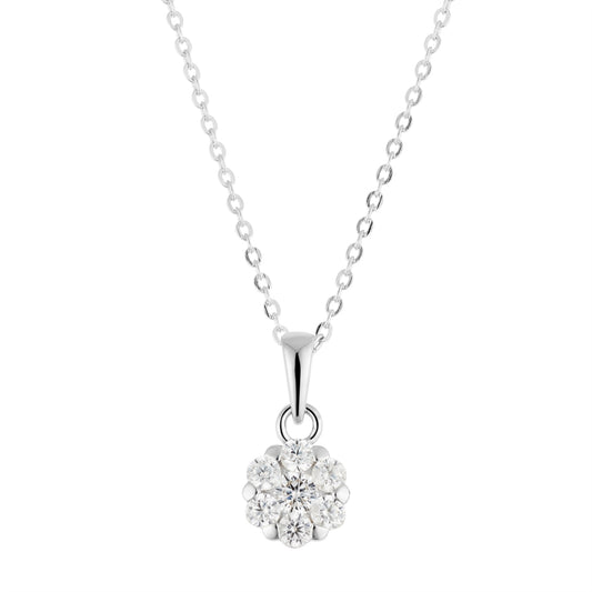 Argento Silver Floral CZ Halo Necklace