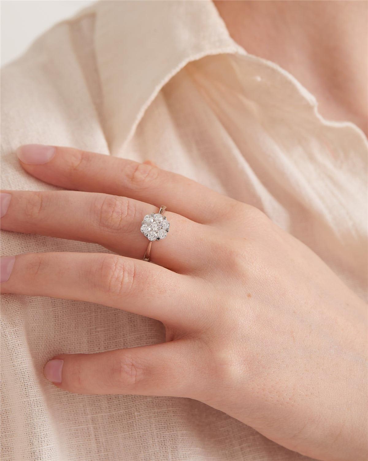 Argento Silver Floral CZ Halo Ring