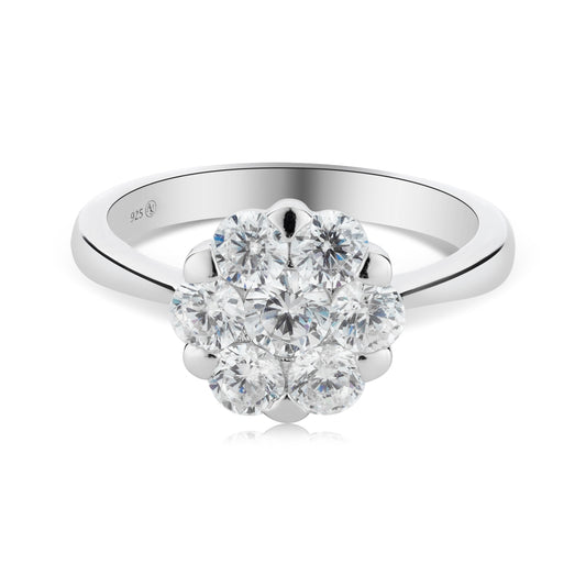 Argento Silver Floral CZ Halo Ring
