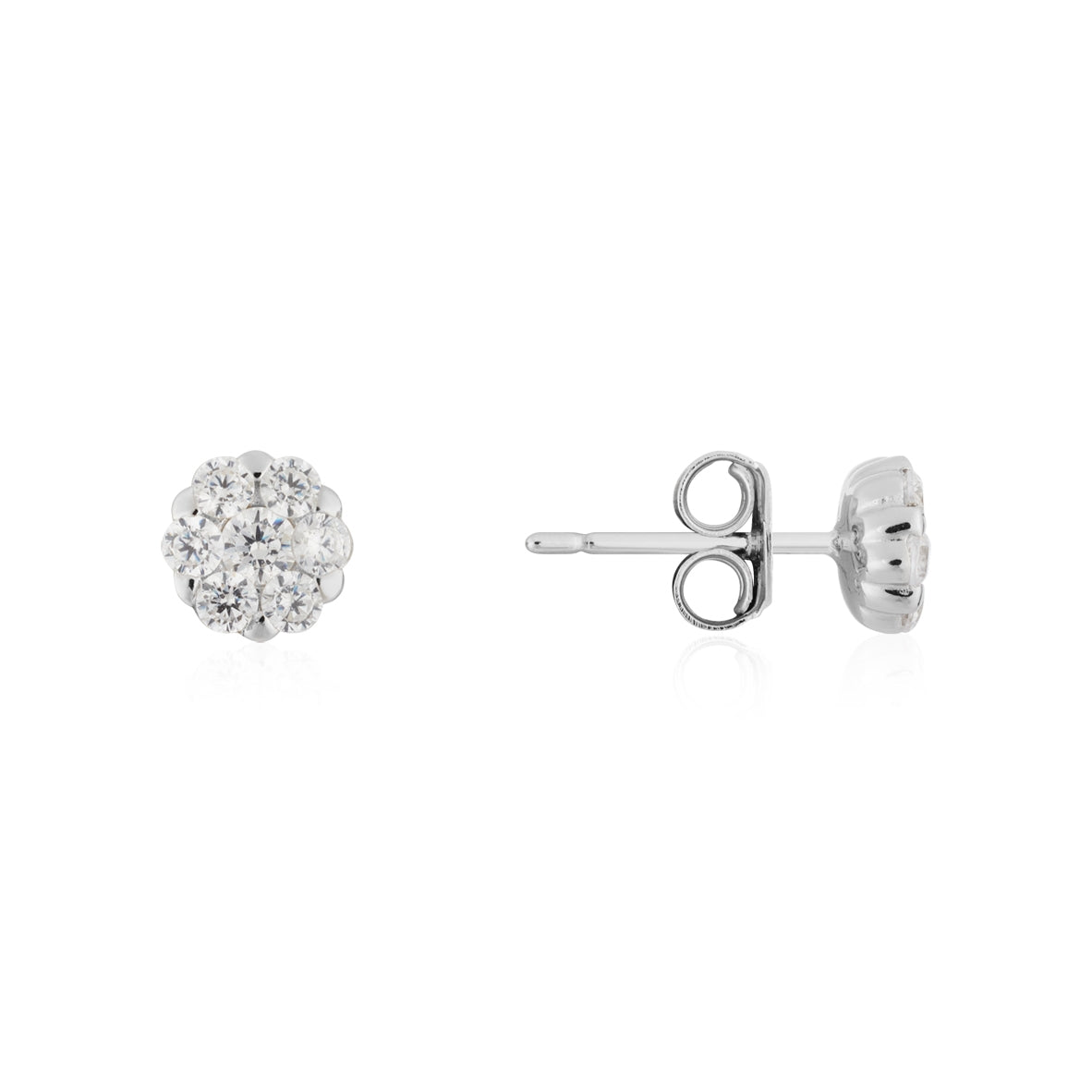 Argento Silver Floral CZ Halo Stud Earrings