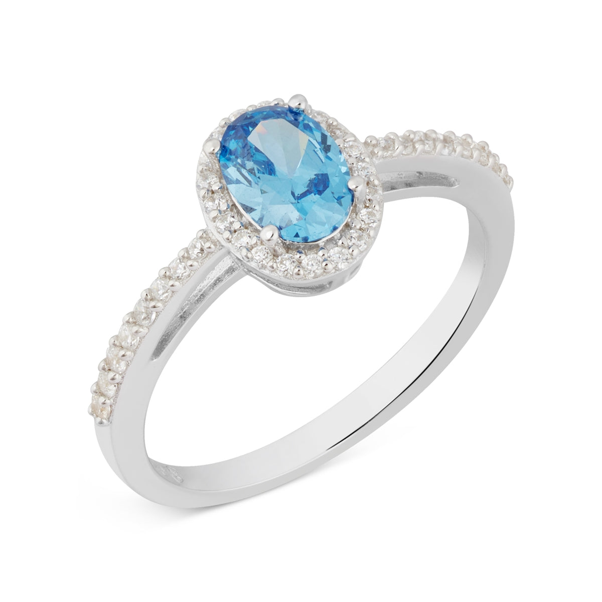 Argento Silver Light Blue Oval Halo Ring