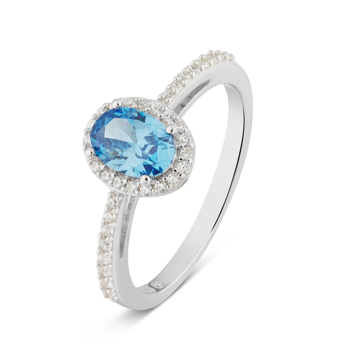 Argento Silver Light Blue Oval Halo Ring
