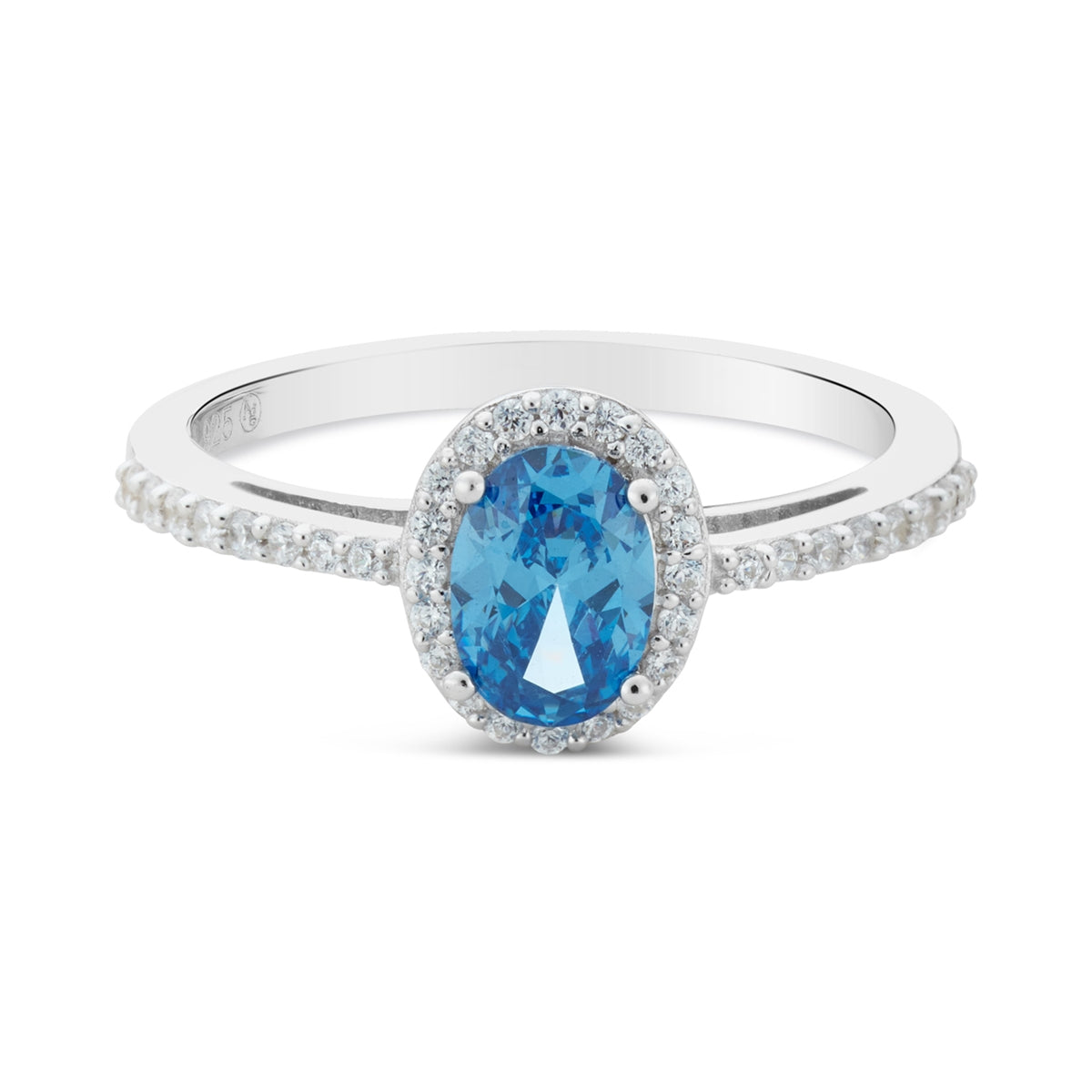 Argento Silver Light Blue Oval Halo Ring
