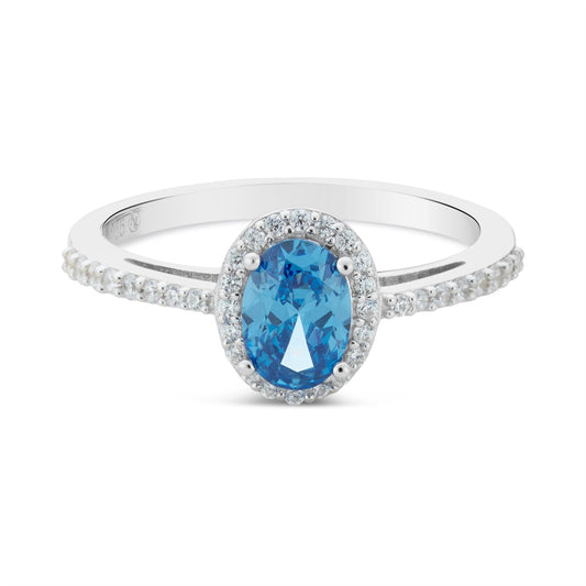 Argento Silver Light Blue Oval Halo Ring