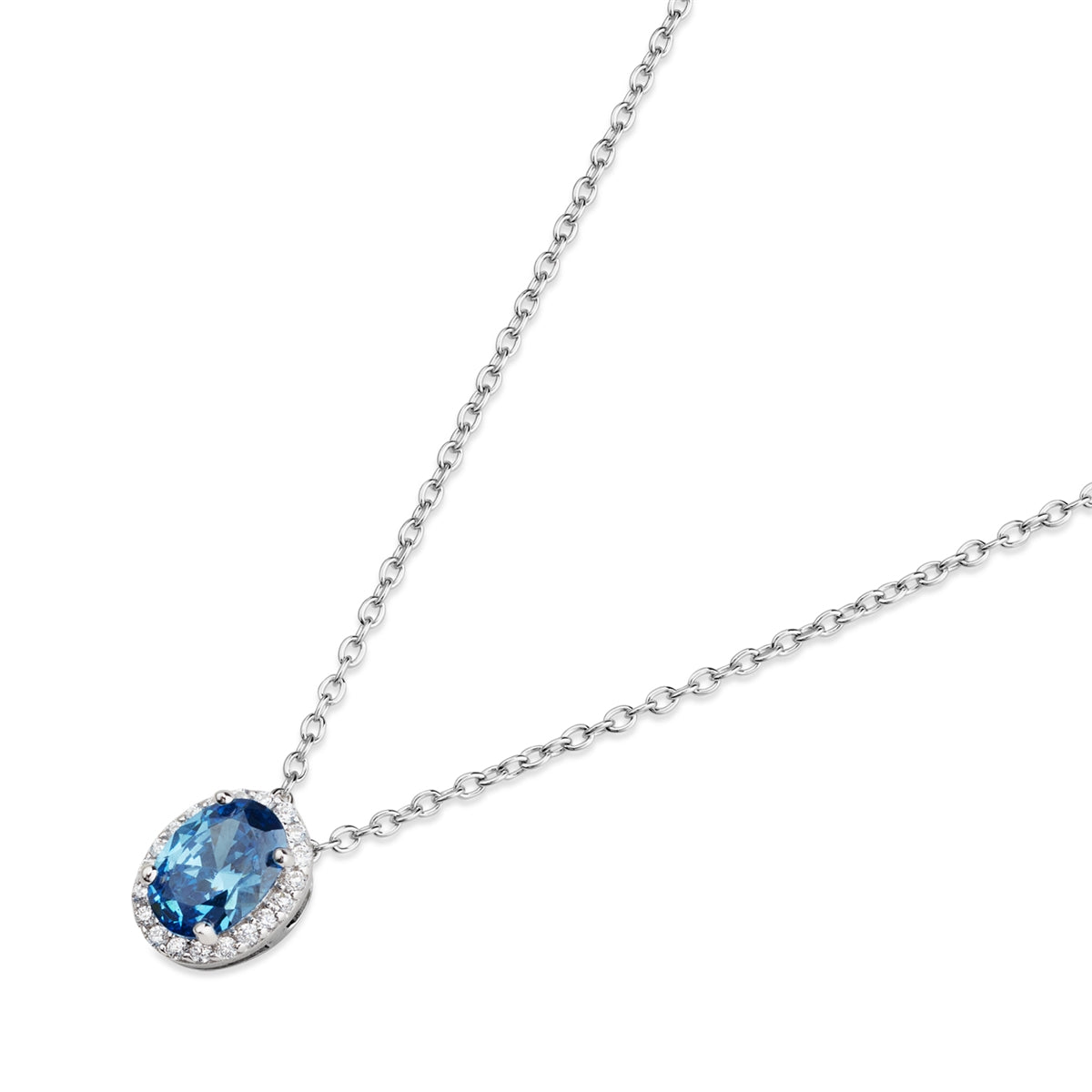 Argento Silver Light Blue Halo Necklace
