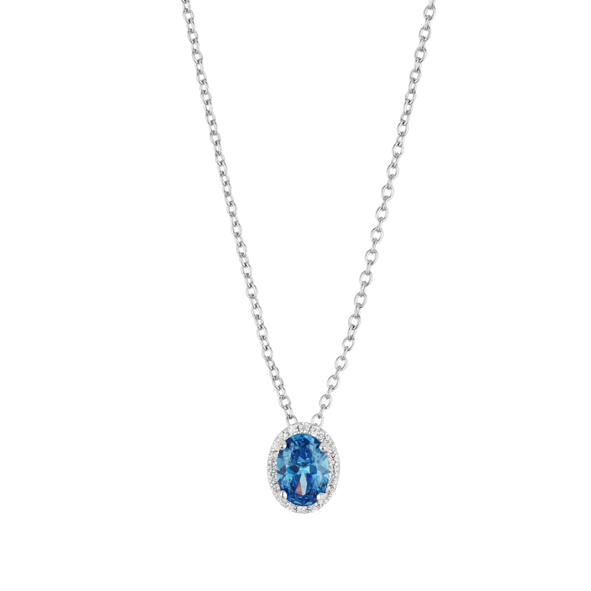 Argento Silver Light Blue Halo Necklace