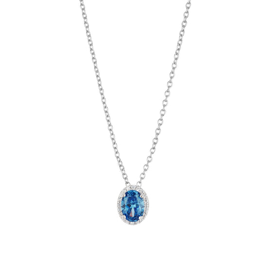 Argento Silver Light Blue Halo Necklace