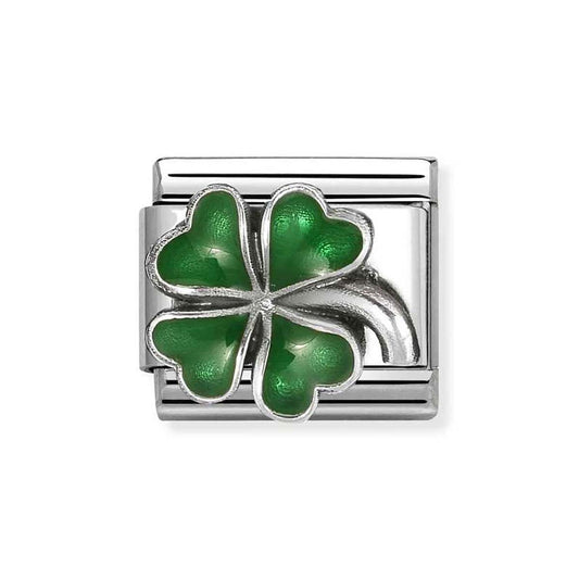 Nomination Silver Green Four-Leaf Clover Charm
