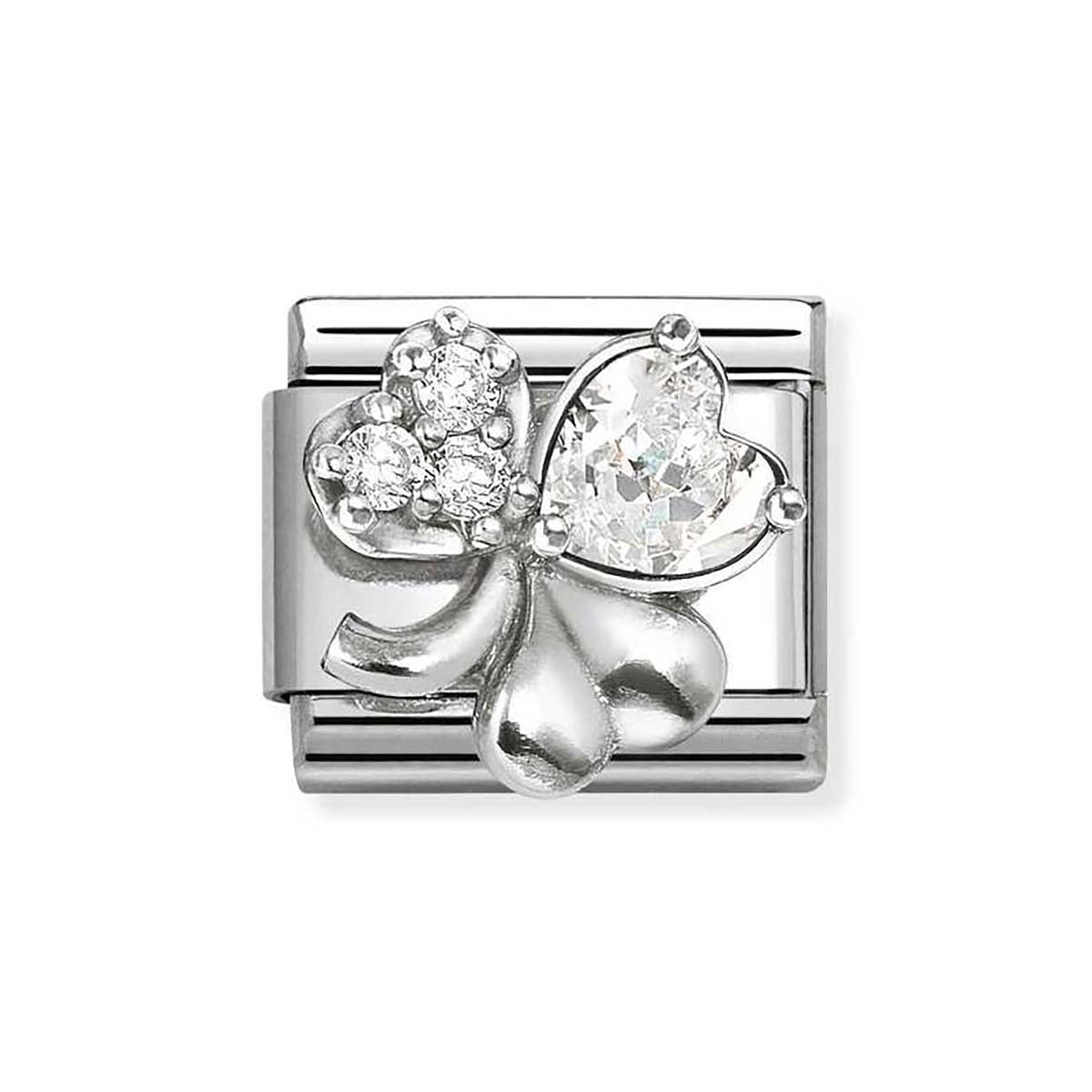 Nomination Silver White CZ Clover Charm