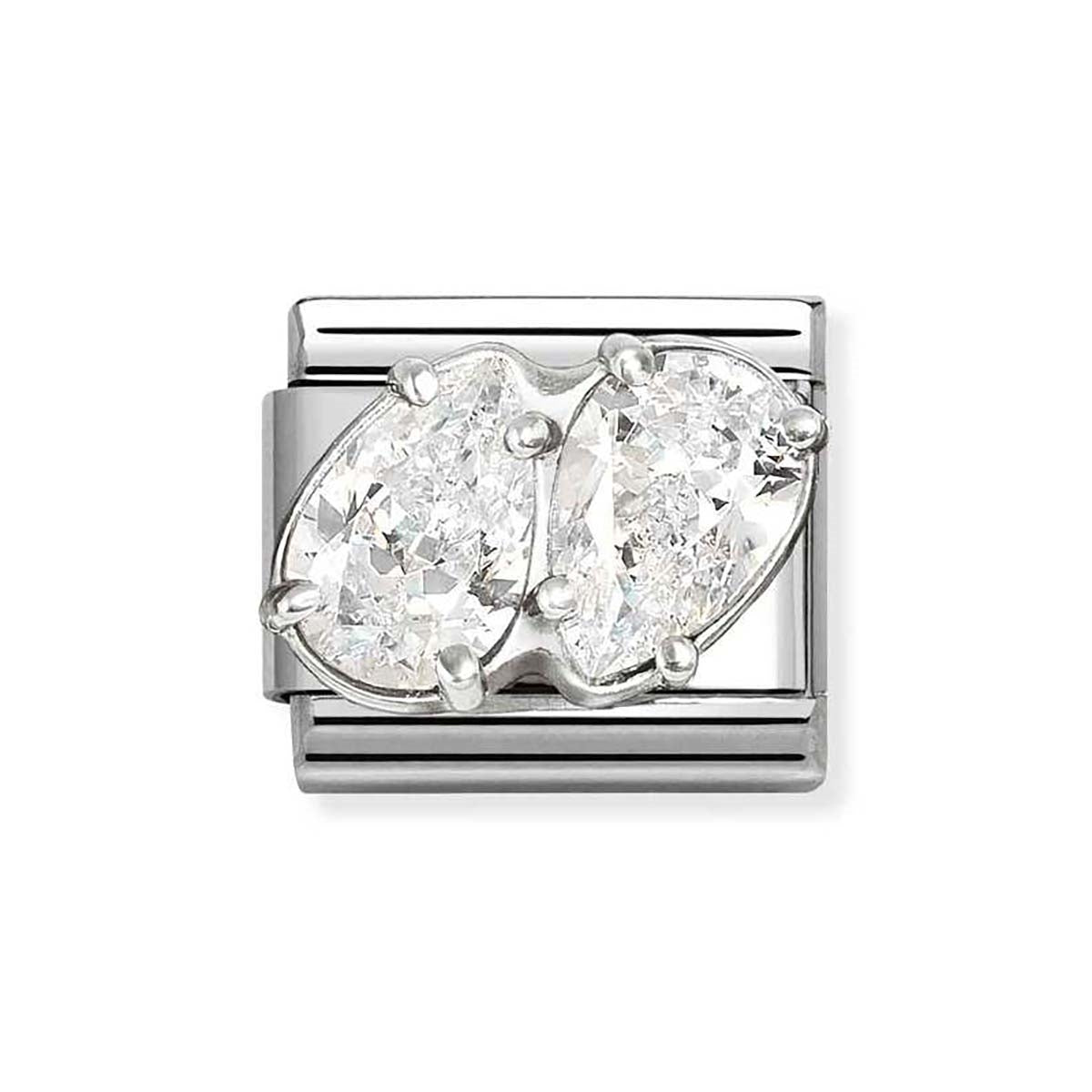Nomination Silver White CZ Double Drop Charm