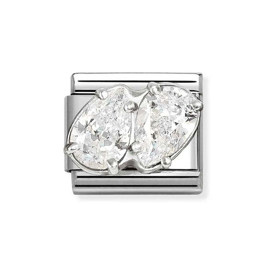 Nomination Silver White CZ Double Drop Charm