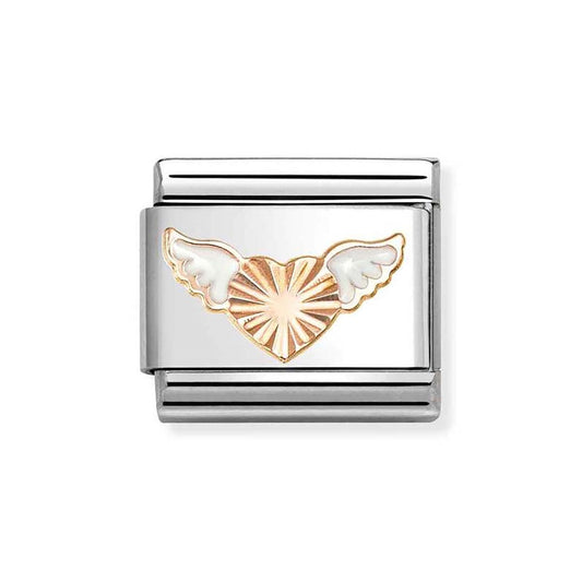 Nomination Rose Gold White Wings Diamond Heart Charm