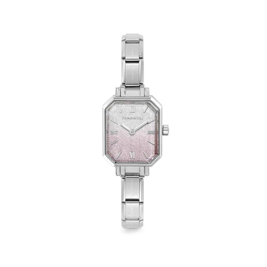 Nomination Silver Paris Rectangular Silver and Pink Dial Watch